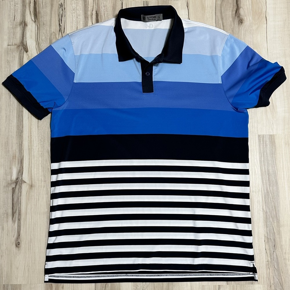 G/FORE Golf Polo Shirt Mens‎ Large Blue Striped Performance Activewear Top